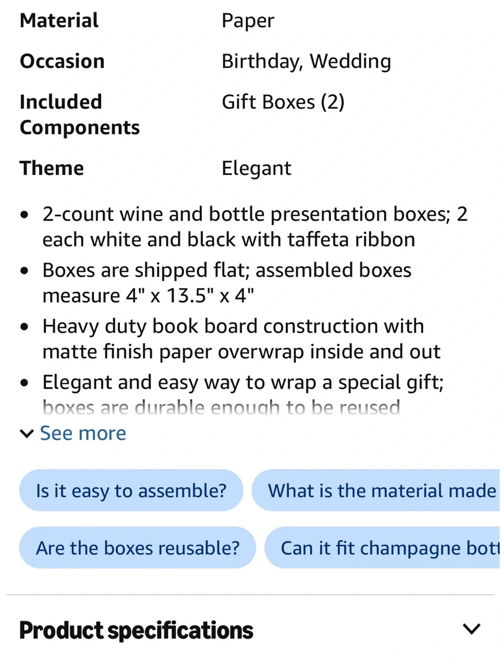 Jillson Roberts 2-Count Wine & Bottle Gift Boxes